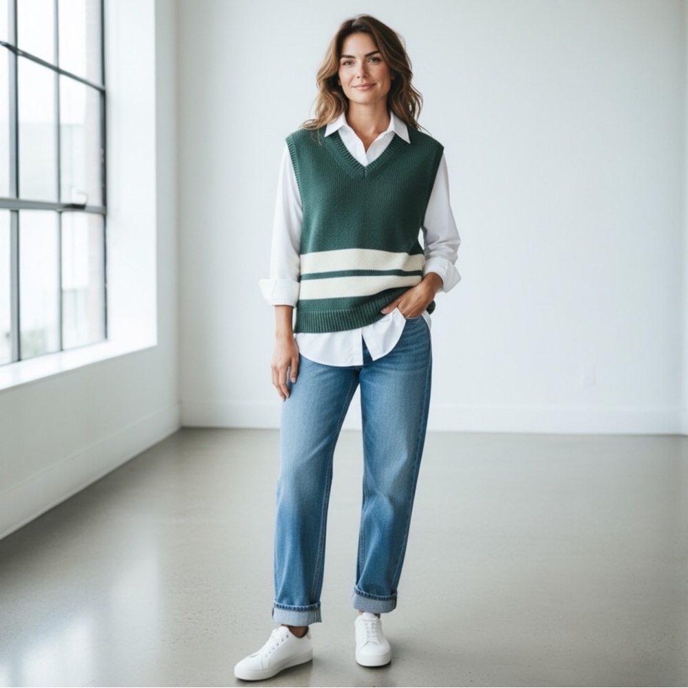 Gap Green Knit Sweater Vest V-Neck Cotton Women’s XL